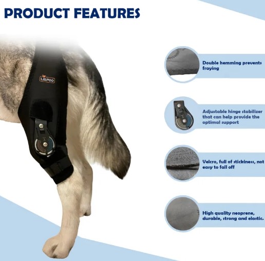  - LISPOO Dog Knee Brace With Adjustable Hinge Stabilizer